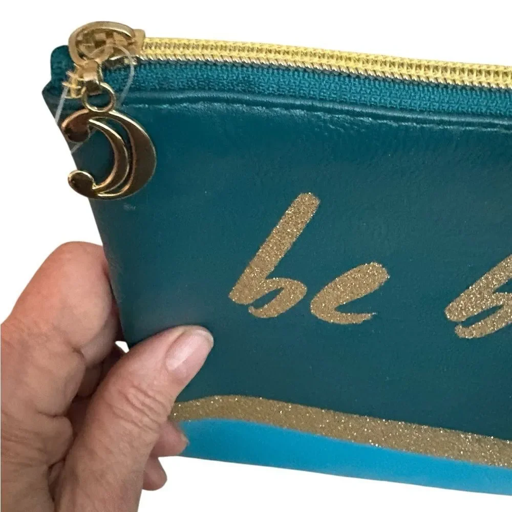 Charming Charlie Oversized Teal and Gold‎ Cosmetic Bag